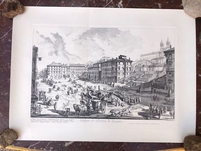  After Piranesi. 
Two engravings: view of the port of Ripetta and view of Piazza...