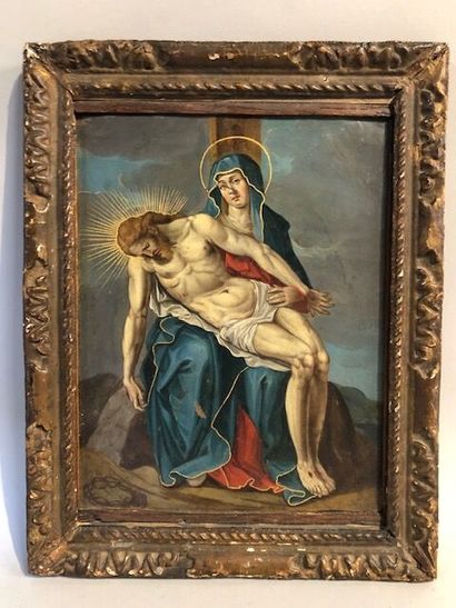 null École du Nord du XVIIème siècle. 

La déposition du Christ. 

Huile sur cuivre....