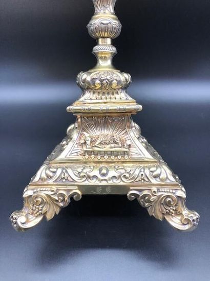 null Grand ostensoir ou monstrance en argent et vermeil orné de têtes d'ange, de...