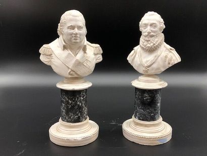 null Deux bustes en pendant, en plâtre figurant Henry IV et Louis XVIII présenté...