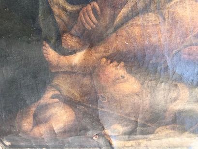  La Vierge à l'enfant et Saint Jean Baptiste, huile sur toile. 
XVIIIème siècle....
