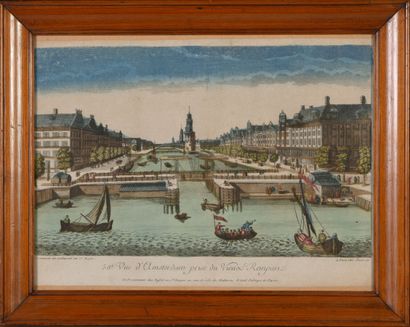 null Deux gravures rehaussées en couleurs. Vue d'Amsterdam et vue de Londres. 

XIXème...