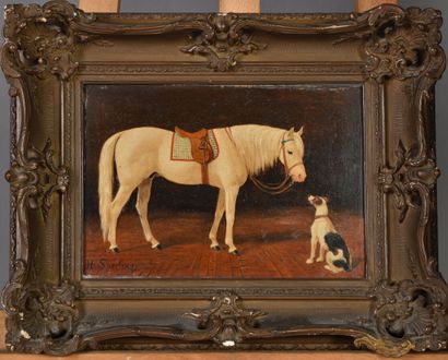 null Heinrich SPERLING (1844-1924).

Cheval et chien.

Huile sur panneau.

Signé...