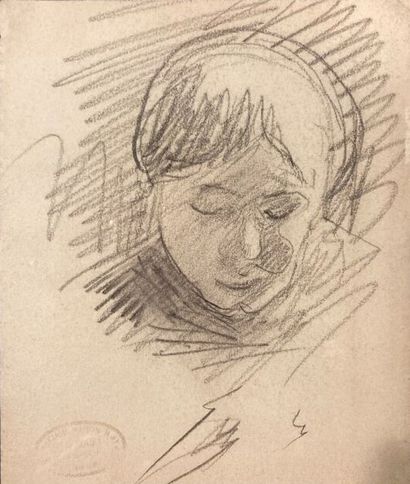 null François GUIGUET (1860-1937) .

Portrait de jeune femme, les yeux clos.

Mine...
