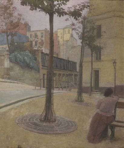 null François Joseph Guiguet (1860-1937).

Femme assise sur le banc, place Ravignan,...