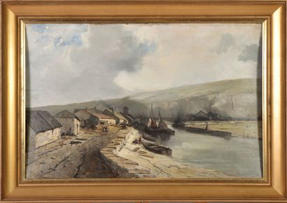 null Eugène DESHAYES (1862/68-1939).

Petit port à marée basse.

Huile sur panneau.

Signé...