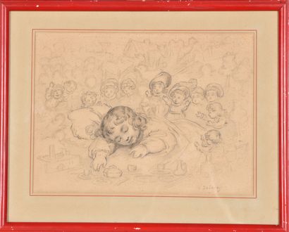 null Victoria DUBOURG (1840-1926).

Rêve d'enfant.

Pierre noire sur papier beige.

Signé...