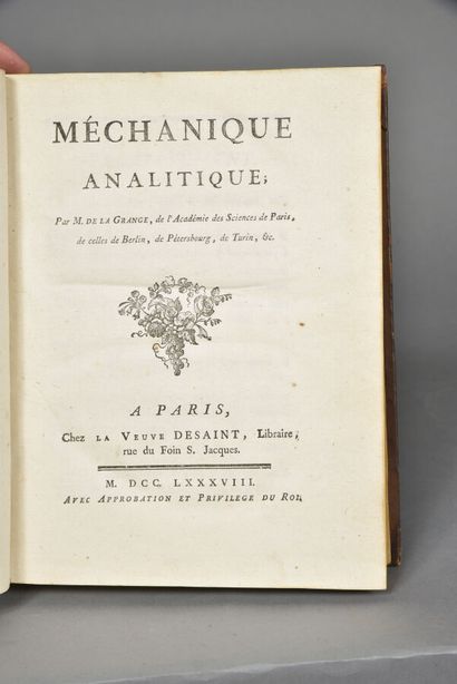 null LA GRANGE Jean Louis de. MÉCHANIQUE ANALITIQUE (sic).PARIS, VEUVE DESAINT, 1788.Un...