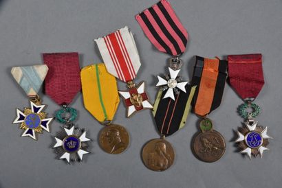 null BELGIQUE. Médailles militaires et civiles, lot de 8.