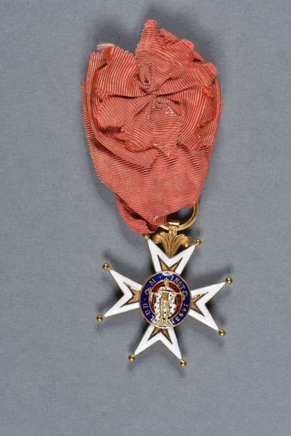  ORDRE MILITAIRE DE SAINT LOUIS. Croix de chevalier à boules, sans lys, en or, centre...