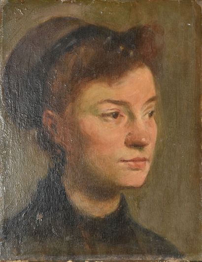 null Ecole française de la fin du XIXème siècle.

Portrait de femme (d'après Degas).

Huile...