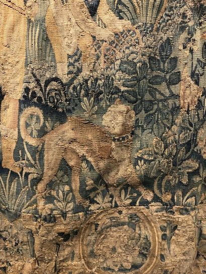 Flandres, probablement Audenarde 
Verdure-tapisserie représentant une scène de chasse...
