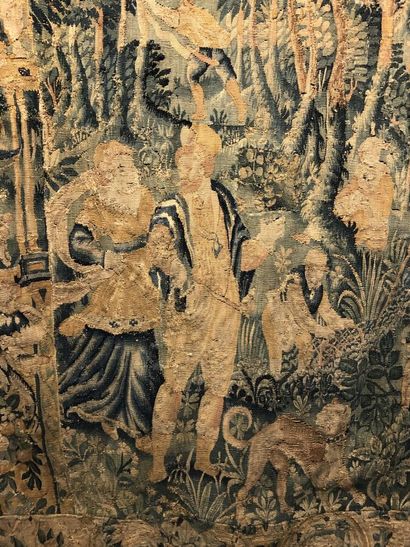  Flandres, probablement Audenarde 
Verdure-tapisserie représentant une scène de chasse...