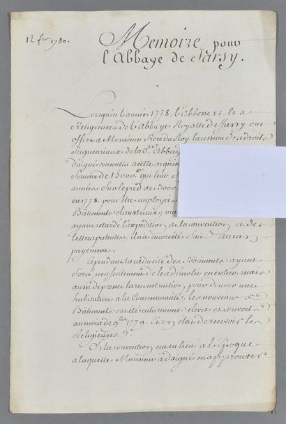 SAVOIE. Pièce manuscrite, 2 pp. in-folio....
