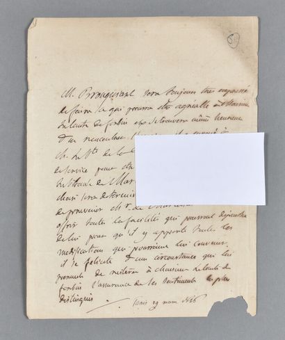 null Alexandre BRONGNIART (1770-1847), minéralogiste. Lettre autographe (écrite à...