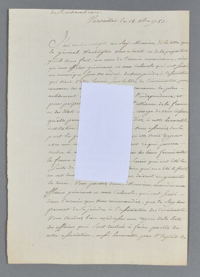 null AMÉRIQUE. Lettre manuscrite (copie d'époque). 1 p. ¼ in-folio. Versailles, 18...