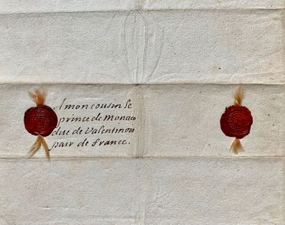  LOUIS XIV. Lettre signée (signature autographe) au prince Honoré II de Monaco. 1...