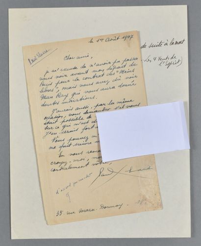 Paul ÉLUARD (1895-1952). 2 documents autographes...