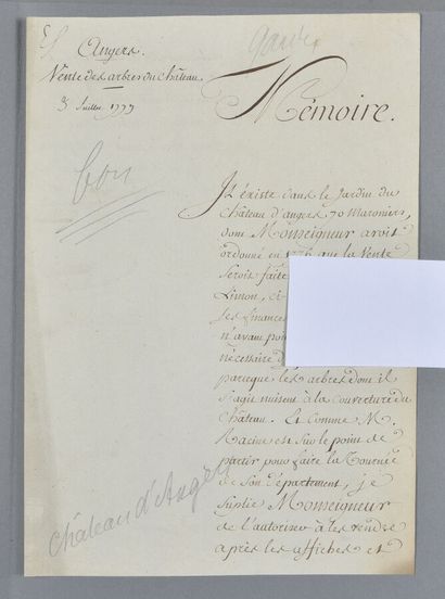 MAINE-ET-LOIRE. Pièce manuscrite, 1 p. ½...