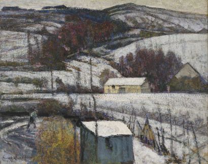 null Victor CHARRETON (1864-1936).

Hiver précoce.

Huile sur carton.

Signé en bas...