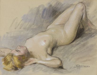 null Alexandre-François BONNARDEL (1867-1942).

Nu renversé.

Fusain et aquarelle...