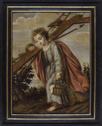  ECOLE FLAMANDE Premier Tiers du XVIIe siècle 
Le Christ enfant portant les instruments...