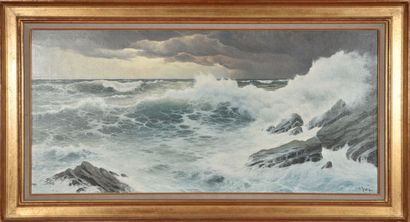 null Edouard MANDON (1885-1977).

La vague frappant les rochers.

Huile sur toile.

Signé...