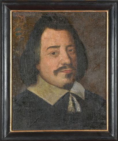  ECOLE FRANCAISE Première moitié du XVIIème siècle. 
Portrait d'homme en veste noire....