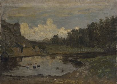  Louis Hilaire CARRAND (1821-1899). 
Vallée de Tuile à Morestel. 
Huile sur toile....