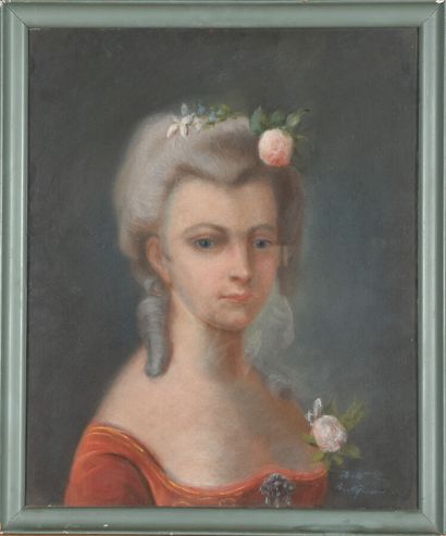  ECOLE FRANCAISE. Dans le Goût de la fin du XVIIIème siècle. 
Portrait de femme aux...