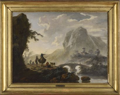  PILLEMENT Jean - Baptiste (Lyon 1728 - 1806) 
Paysage au pont sur la rivière traversant...
