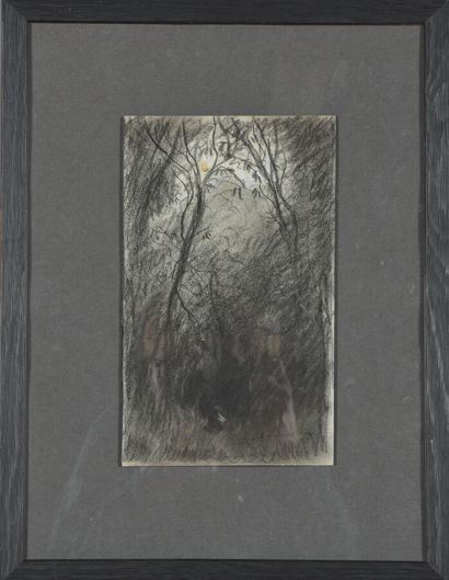  Pierre COMBET-DESCOMBES (1885-1966). 
Seule dans la forêt. 
Fusain, craie blanche...