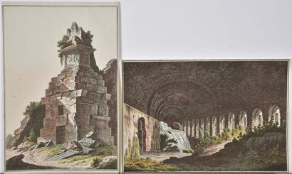 null * D'après Hubert ROBERT (1733-1808)

Monuments antiques. Paire de gravures aquarellées....