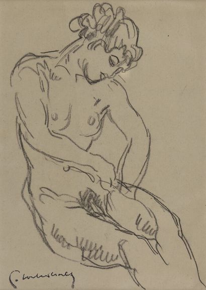 null Pierre COMBET-DESCOMBES (1885-1966).

Femme nue enlevant ses bas.

Fusain sur...