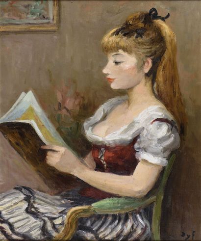 null Marcel DYF (1899-1985).

Claudine au corset rouge, à la lecture, 1970.

Huile...