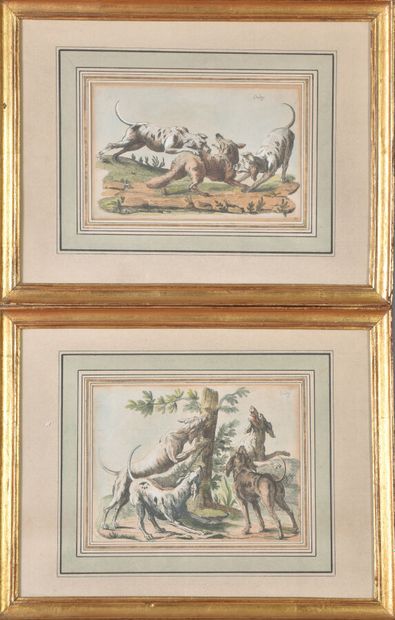  * D'après Jean-Baptiste OUDRY (1686-1755) 
Paire de gravures animalières (chiens),...