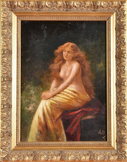  ASTI ( Fin XIXème-début XXème siècles). 
Femme rousse assise, buste nu. 
Huile sur...