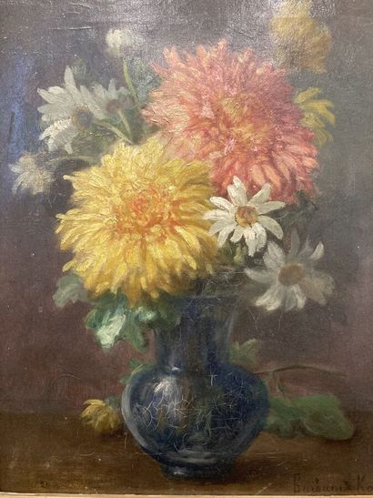null Marthe Élisabeth BARBAUD-KOCH (1862-?). 

Dahlias et marguerites dans un vase...