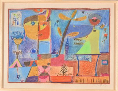 null André MATHIAU (1933-2013).

La cueillette des fleurs, 1968.

Pastel sur papier.

Signé,...
