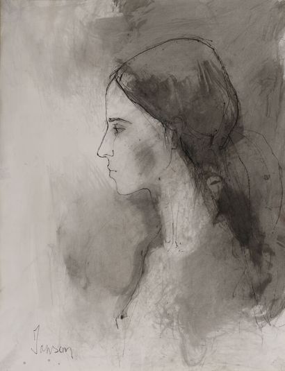 null Jean JANSEM (1920-2013).

Portrait de jeune femme de profil.

Lavis d'encre...