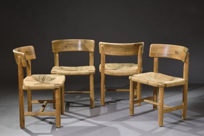null Ensemble de 4 chaises de Rainer Daumiller pour Hirtshals Sawmill, en pin, assises...