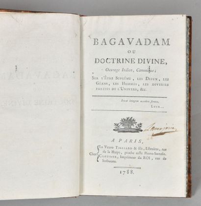 null [FOUCHER D'ASSONVILLE]. BAGAVADAM OU DOCTRINE DIVINE, ouvrage indien, canonique...