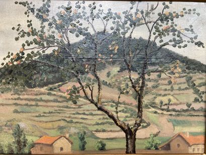 null FAVIER Pierre (Attribué à) (1899-1969). 

Vue de paysage à l'arbre en fleurs....