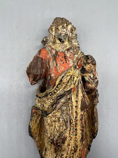 null Sculpture en bois laqué figurant le Christ debout bénissant. 

XVIIIème siècle....