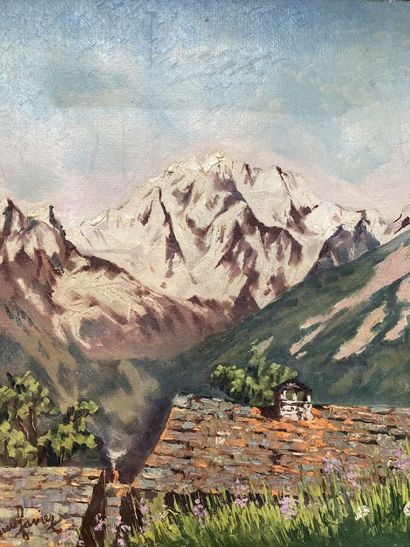 null FAVIER Pierre (1899-1969). 

Paysage de montagne et toits de chalets. 

Huile...