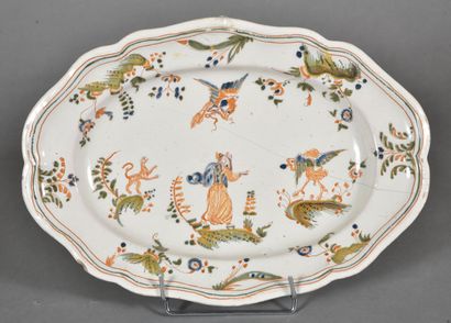 LYON 
Oblong earthenware dish with polychrome...