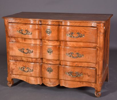 null Walnut and ash chest of drawers, molded, opening in front of a crossbow with...