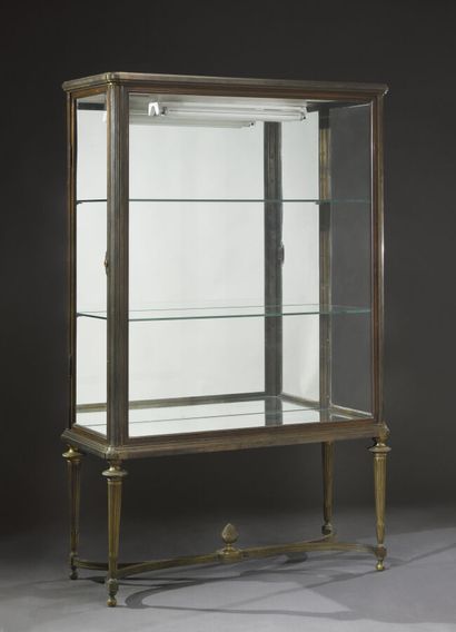 null Vitrine dans le style Louis XVI en bronze patiné et doré, vitrée sur trois côtés,...