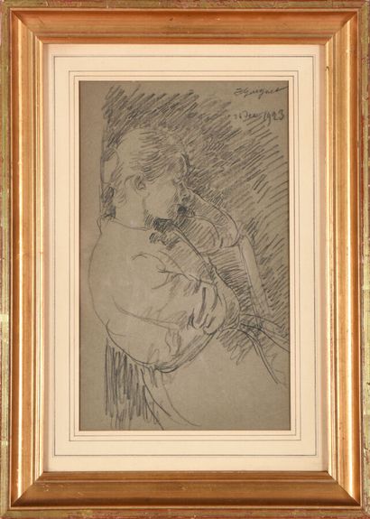 null François Joseph GUIGUET (1860-1937).

Jeune fille pensive, 1923.

Fusain sur...