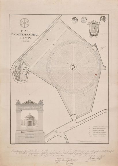  Ecole française du début du XIXème siècle 
Plan du cimetière général de Lyon. 18...